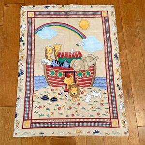 Vintage Noahs Ark Baby Quilt Handmade Nursery Wall Decor 32x43 Custom